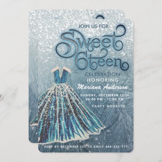 Dusty blue snow winter wonderland zoet 16 kaart (Voorkant / Achterkant)