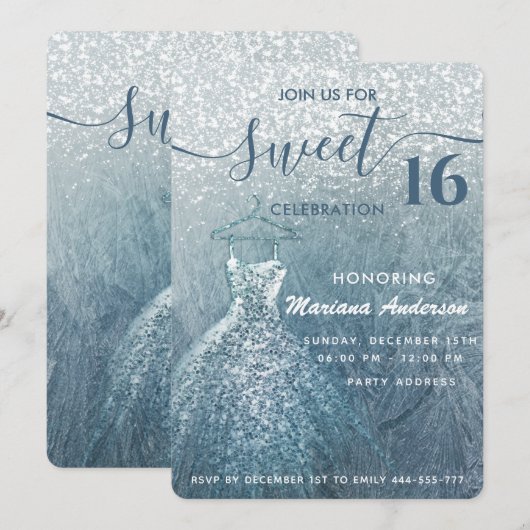 Dusty blue snow winter wonderland zoet 16 kaart (Voorkant / Achterkant)