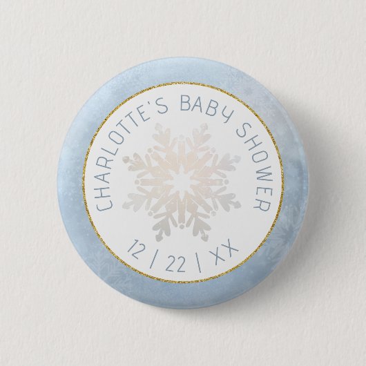 Dusty Blue Snowflake Baby shower Button (Voorkant)