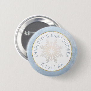 Dusty Blue Snowflake Baby shower Button