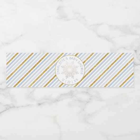 Dusty Blue Snowflake Baby shower Water Label Waterfles Etiket (Enkel label)