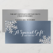 Dusty Blue Snowflake Beauty Salon Gift Certificate (Voorkant / Achterkant)