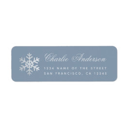 Dusty Blue Snowflake Winter Holidays Faux Silver Etiket