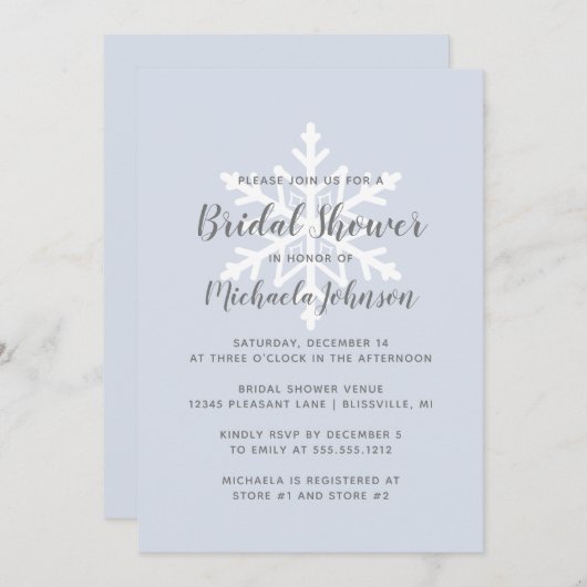 Dusty Blue Snowflake Winter Vrijgezellenfeest Kaart (Voorkant / Achterkant)