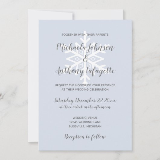 Dusty Blue Snowflake Winter Wedding Kaart (Voorkant)