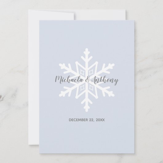 Dusty Blue Snowflake Winter Wedding Kaart (Achterkant)