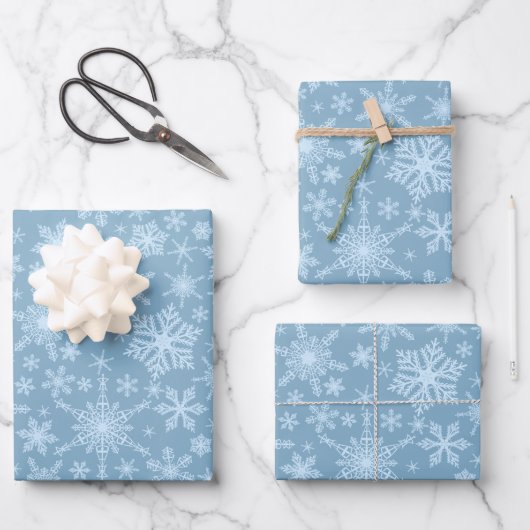 Dusty Blue Snowflakes Winter Feestdagen Kerstmis Inpakpapier Vel (Voorkant)