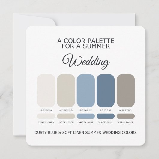 Dusty Blue Soft Linen Summer Wedding Palette Card Kaart (Voorkant)