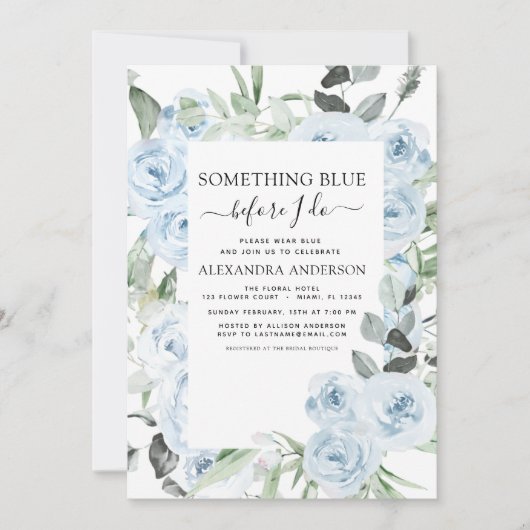 Dusty Blue Something Blue Floral Vrijgezellenfeest Kaart (Voorkant)