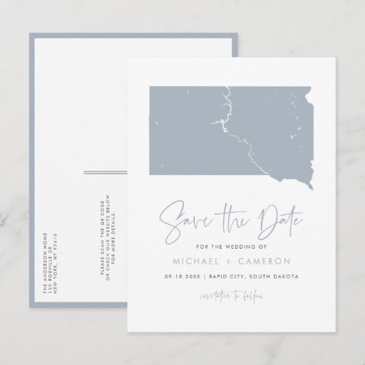 Dusty Blue South Dakota Kaart QR Code Bewaar de da (Voorkant / Achterkant)