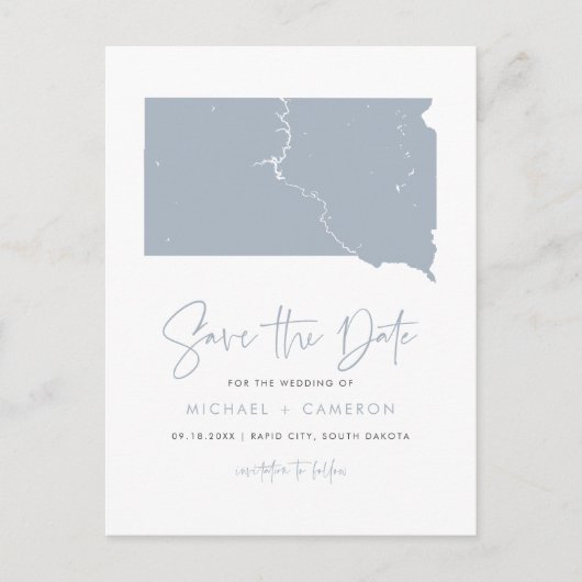 Dusty Blue South Dakota Kaart QR Code Bewaar de da (Voorkant)