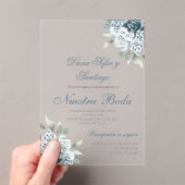 Dusty Blue Spaanse bruiloft Acryl uitnodiging (Insitu (Draagbaar))