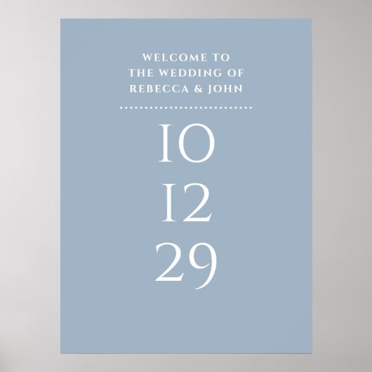 Dusty Blue Special Date Bruiloft Welkomstbord Poster (Voorkant)