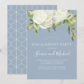 Dusty Blue Spring Floral Peony verlovingsfeest Kaart (Voorkant / Achterkant)