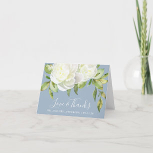Dusty Blue Spring Floral Peony Wedding Bedankkaart