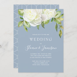 Dusty Blue Spring Floral Peony Wedding Kaart