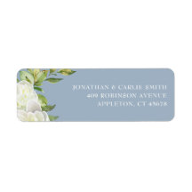 Dusty Blue Spring Floral Pioen Bruiloft Label