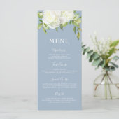 Dusty Blue Spring Floral Pioen Bruiloft Menu (Staand voorkant)