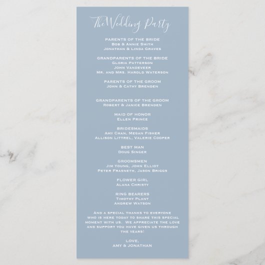 Dusty Blue Spring Floral Pioen Trouwprogramma Programmakaart (Achterkant)