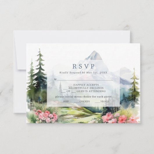 Dusty Blue Spring Mountains Wedding RSVP Kaart (Voorkant)