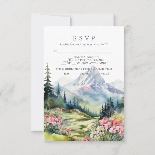 Dusty Blue Spring Mountains Wedding RSVP Kaart (Voorkant)