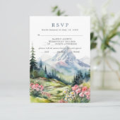 Dusty Blue Spring Mountains Wedding RSVP Kaart (Staand voorkant)