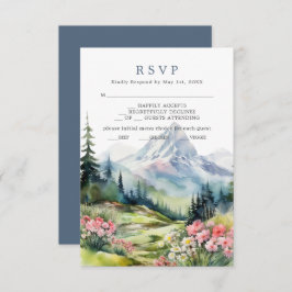 Dusty Blue Spring Mountains Wedding RSVP Kaart