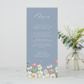 Dusty Blue Spring Peony Waterverf Trouwmenu Menu (Staand voorkant)