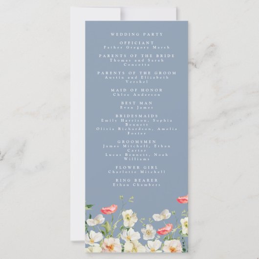 Dusty Blue Spring Waterverf huwelijksprogramma (Achterkant)