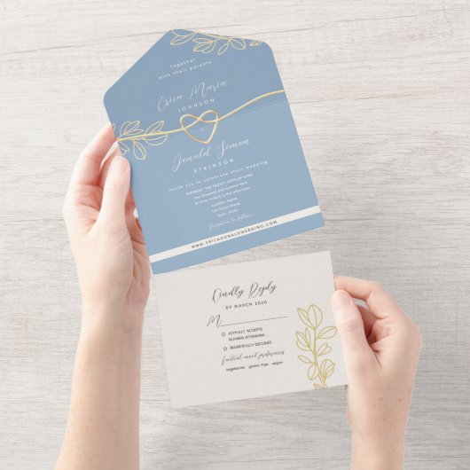 Dusty Blue Spring Wedding All-in-One Uitnodiging (Afscheurbaar)