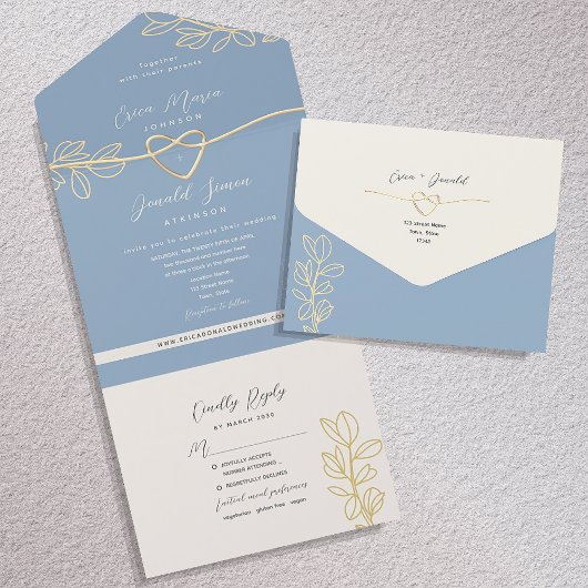 Dusty Blue Spring Wedding All-in-One Uitnodiging