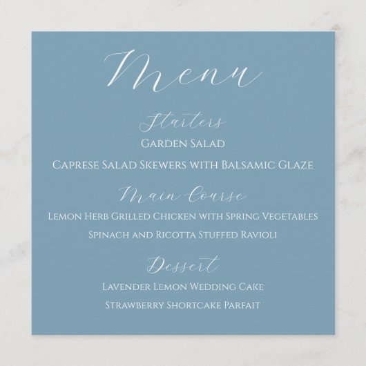 Dusty Blue Spring Wedding Menu Kaart (Voorkant)