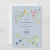 Dusty Blue Spring Wildflower Huwelijksuitnodiging Kaart (Voorkant)