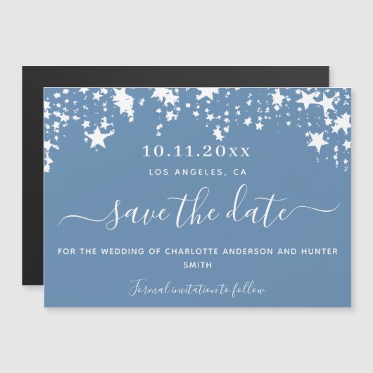 Dusty blue star bruiloft, met uitzondering van de  magnetische uitnodiging (Voorkant / Achterkant)