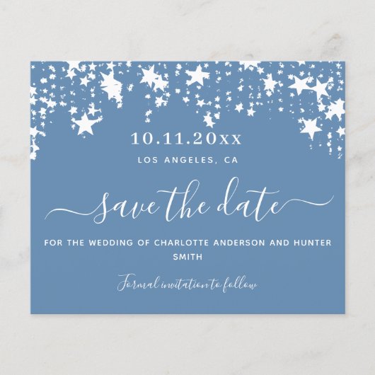 Dusty blue star trouwbudget behalve datum flyer (Voorkant)