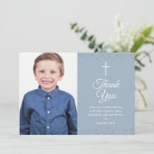 Dusty Blue Stardust First Heilige Communfoto Bedankkaart (Staand voorkant)
