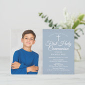 Dusty Blue Stardust First Heilige Communfoto Kaart (Staand voorkant)