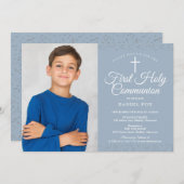 Dusty Blue Stardust First Heilige Communfoto Kaart (Voorkant / Achterkant)