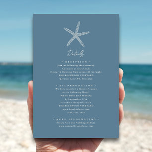 Dusty Blue Starfish Beach Bestemming Bruiloft Informatiekaartje