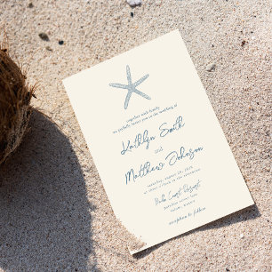 Dusty Blue Starfish Beach Bestemming Bruiloft Kaart