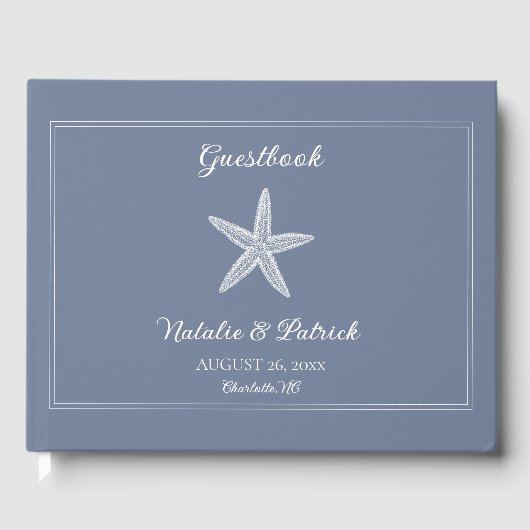 Dusty Blue Starfish bruiloft Gastenboek (Voorkant)