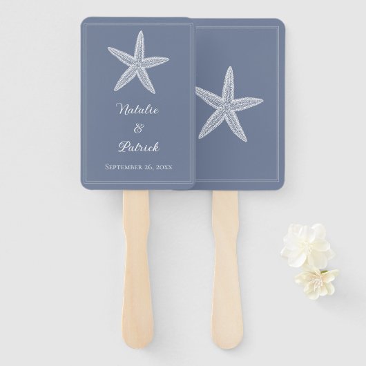 Dusty Blue Starfish bruiloft Hand Fans Handwaaier (Voorkant en achterkant)