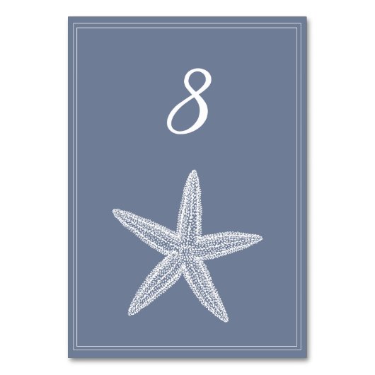 Dusty Blue Starfish Tafelnummer Kaart (Voorkant)