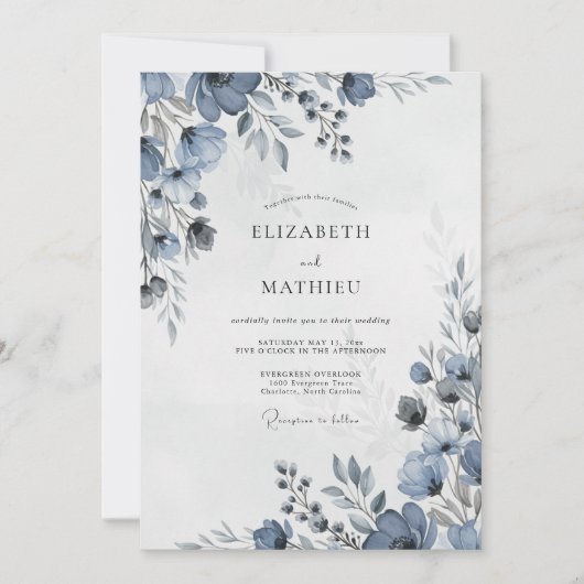 Dusty Blue Stately Winter Wedding Kaart (Voorkant)