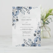 Dusty Blue Stately Winter Wedding Kaart (Staand voorkant)