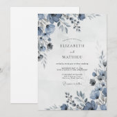 Dusty Blue Stately Winter Wedding Kaart (Voorkant / Achterkant)