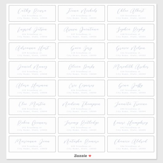 Dusty Blue Stijlvol script gastadreslabel Sticker (Vel)
