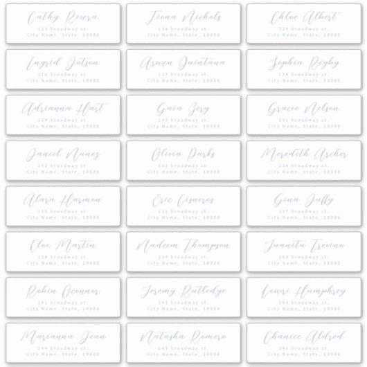 Dusty Blue Stijlvol script gastadreslabel Sticker (Voorkant)