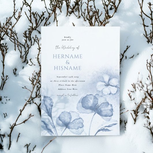 Dusty Blue Stijlvolle Bloemen Waterverf bruiloft Kaart