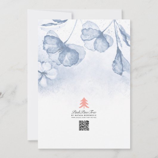 Dusty Blue Stijlvolle Bloemen Waterverf bruiloft Kaart (Achterkant)